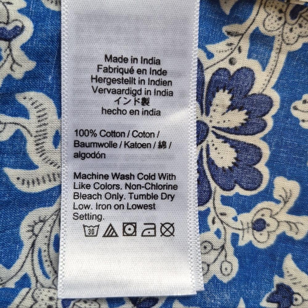 J. Crew Tiered Tie Front Beach Dress Cobalt Blue Floral Cotton Vneck Mini Sz XS - Picture 15 of 16
